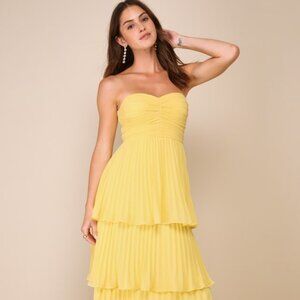 Lulus Seriously Sensational Yellow Strapless Tiered Maxi Dress - Size M